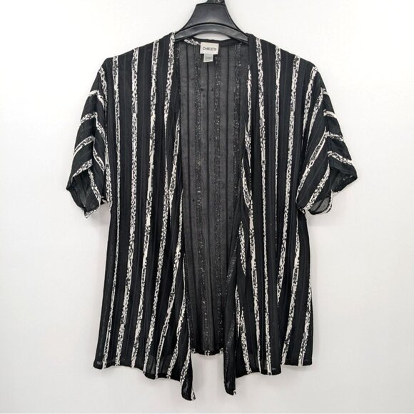 Vintage Chicos Sheer Kimono Women Size S Striped Open Front Mesh Coastal Capsule - Picture 1 of 10